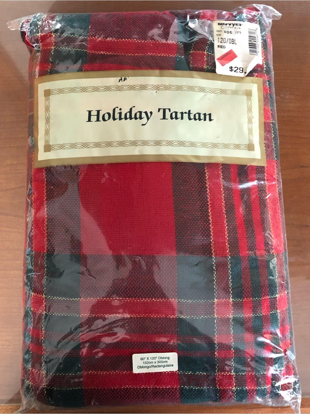 Vintage Mervyns California Holiday Tartan 60”x120” Oblong Tablecloth NWT